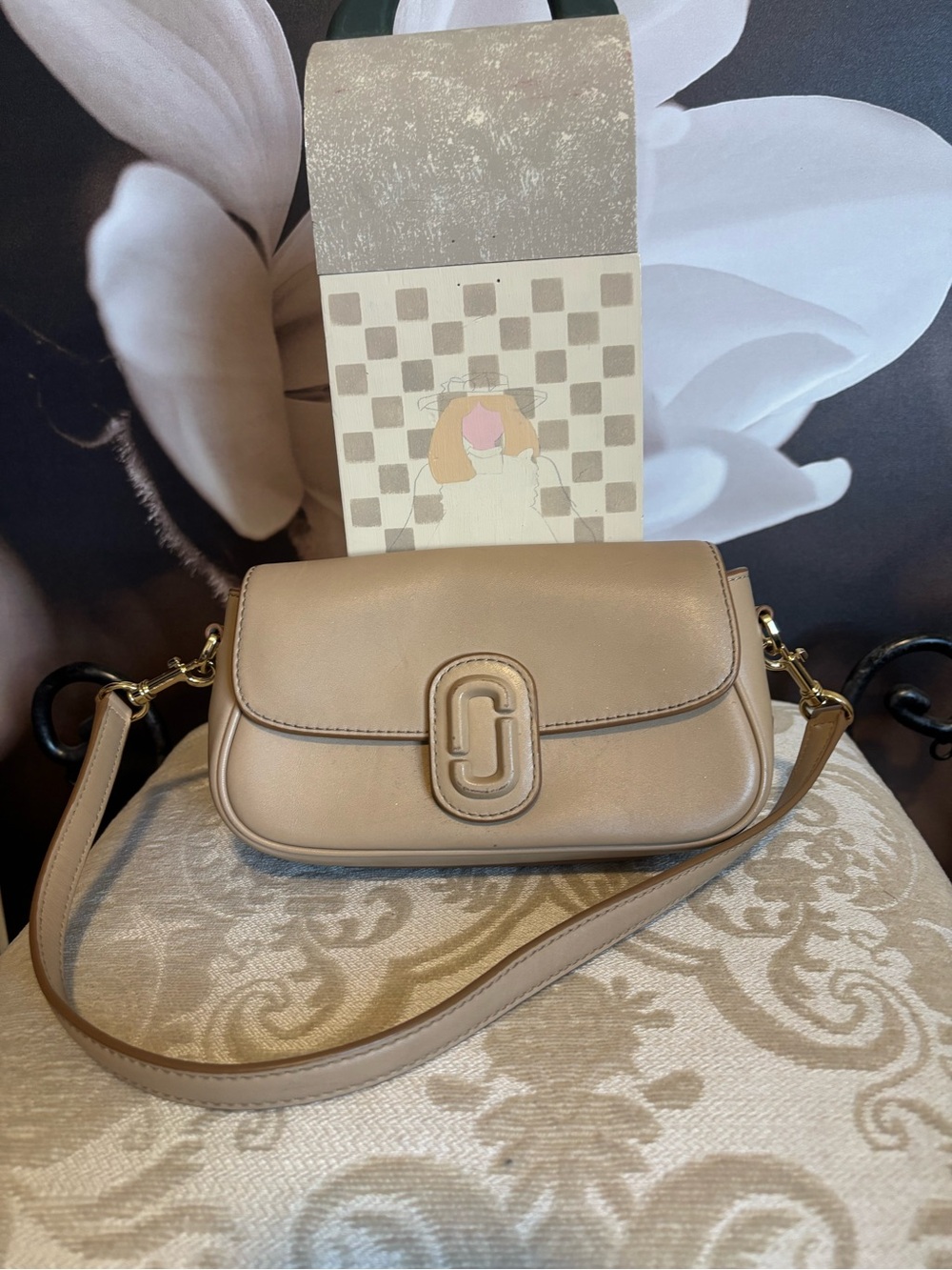 Marc Jacobs Nude Beige Leather Crossbody with Signature Double J